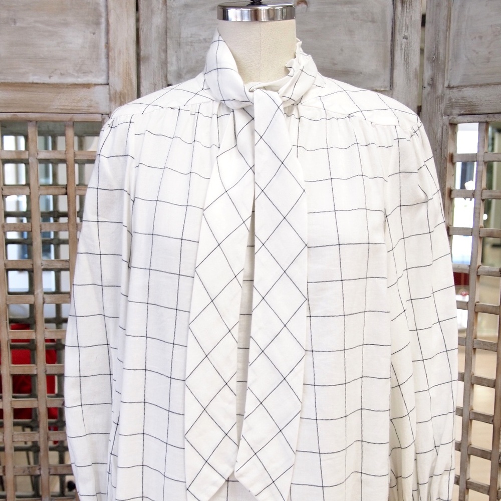 Joie Window Pane Tie front Blouse